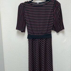 Vintage 80’s Black Medium Women’s Dress with Red Thin Stripes